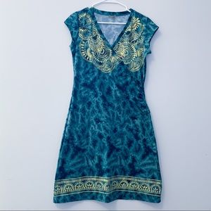 Athleta Teal and Gold Mini Dress